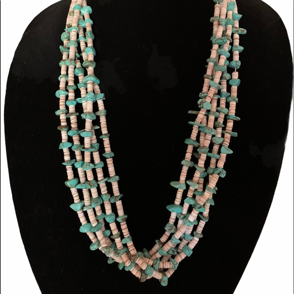 Vtg. Old Navajo Necklace Turquoise, Shell, howlite